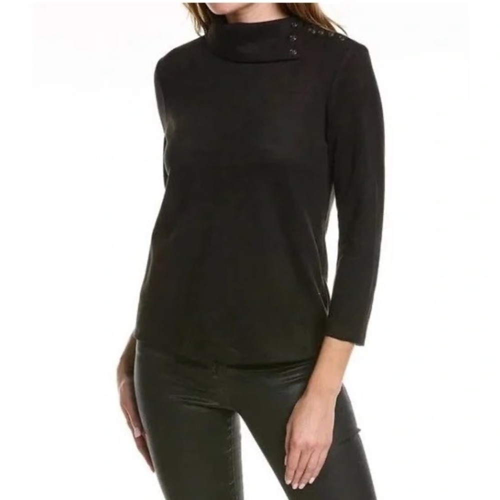 J McLaughlin Clio Faux Suede Top Mock Neck Buttons Black Size Large